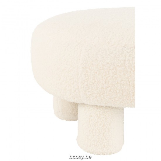 J Line poufs Jolipa Pouf Rond Teddy Pieds Bouclé Blanc.
