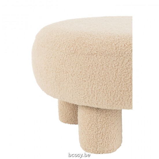 J Line poufs Jolipa Pouf Rond Teddy Pieds Bouclé Beige Chaud.