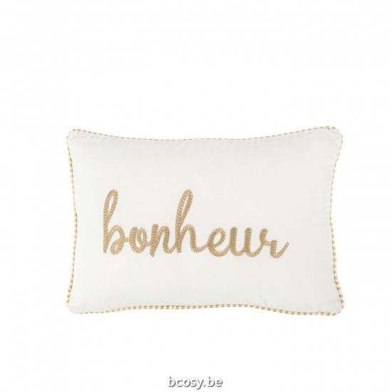 J Line Kussen Bonheur Textiel Wit Goud sierkussens sierkussentjes JO38720.