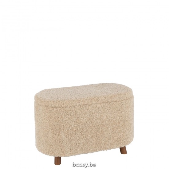 J Line Poef Opslag Teddy Polyester Beige voetbanken poefs bijzetpoefs hockers poeven voetbankjes ottomans ottomannen JO38820.