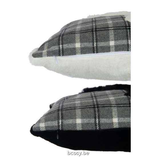 J Line coussins Jolipa Coussin Cerf Carreaux Poly Blanc Noir Ass2.
