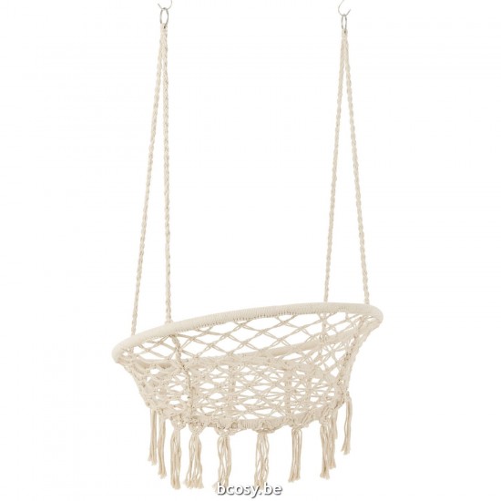 J Line Swinging Chair Macramé Tassels Polyester Beige rocking chairs rattan.