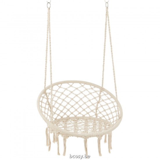 J Line Hangstoel Macramé Kwastjes Polyester Beige schommelstoelen wipstoelen wiegelstoelen JO41976.