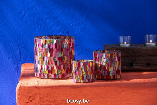 Jline Portacandelitas Mosaico Gota Vidrio Mixto Medium.