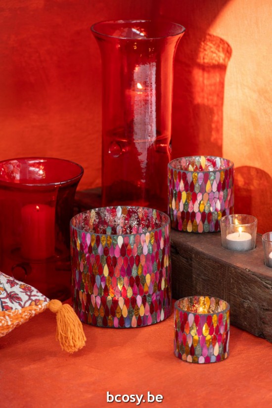 J Line Portacandele Mosaico Goccia Vetro Mix Medium Portacandelitas Mosaico Gota Vidrio Mixto Medium.