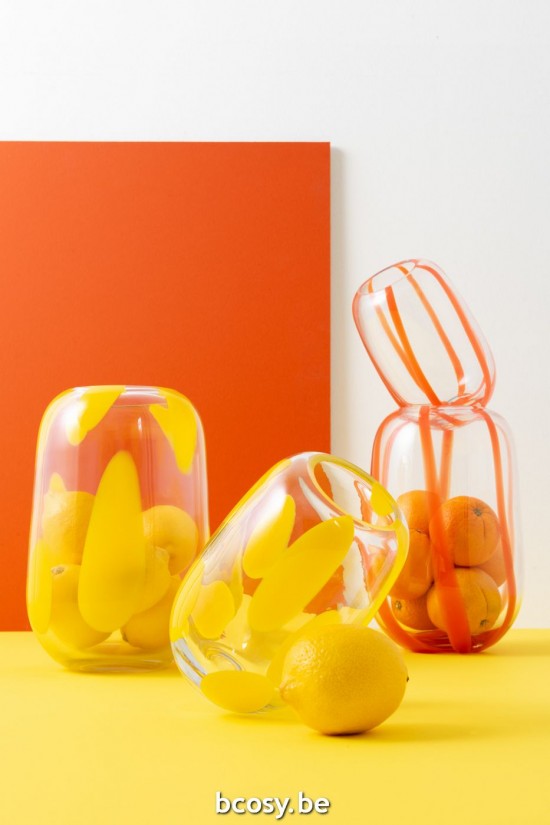 Jline Jarron Pop Art Manchas Vidrio Amarillo Small.