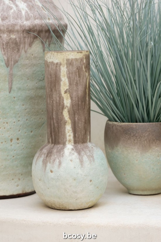 Jline Jarron Botella Nice Ceramica Aqua Gris.