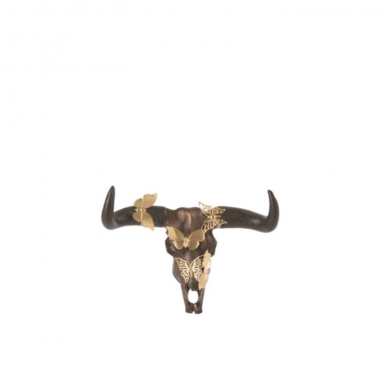 J Line Schedel Os Vlinder Resin Bruin Goud Small figuren JO45222.