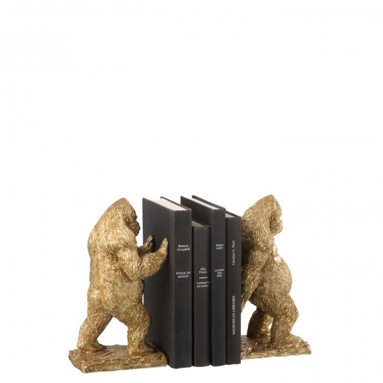 Jline Set Van 2 Boekensteun Gorilla Resin Goud.