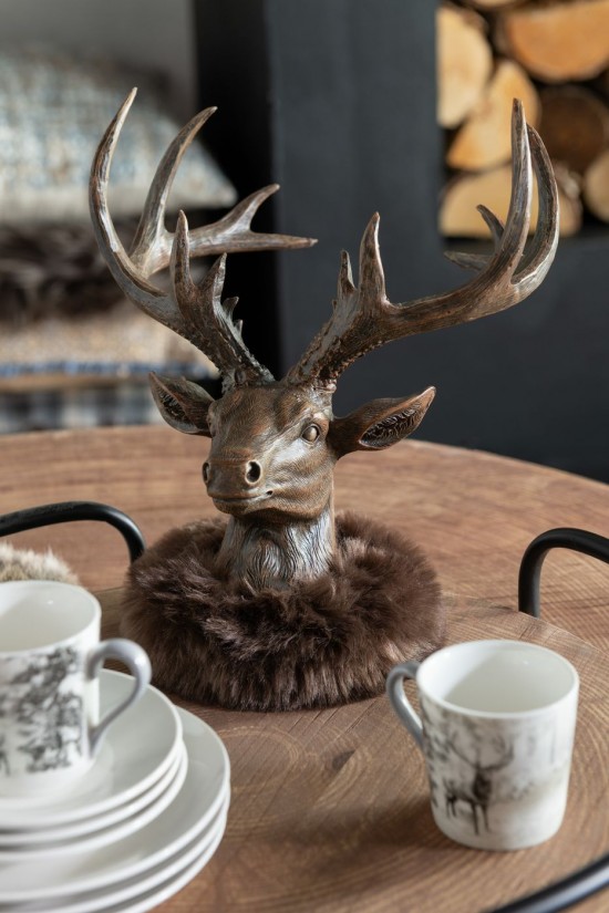 Jline Cabeza Ciervo Piel Resina Marron Large.