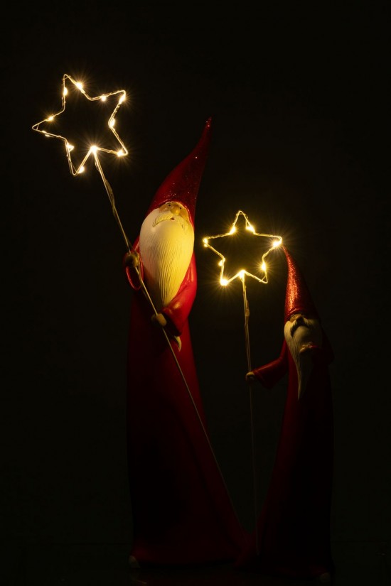 J Line peres noël Jolipa Set De 2 Père Noël Led Etoile Resin Blanc Rouge.