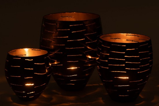 J Line lanternes photophores Jolipa Set 3 Photophores Boules Metal Noir.