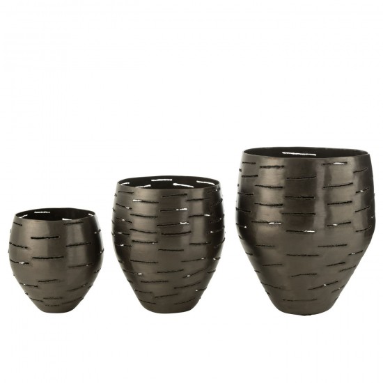 Jline Set Van 3 Windlichten Metaal Zwart.