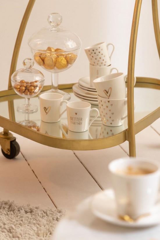 JLine J Line Dienstkar Driehoekig Metaal Spiegel Goud butlertray dienwagen serveerwagen bar.