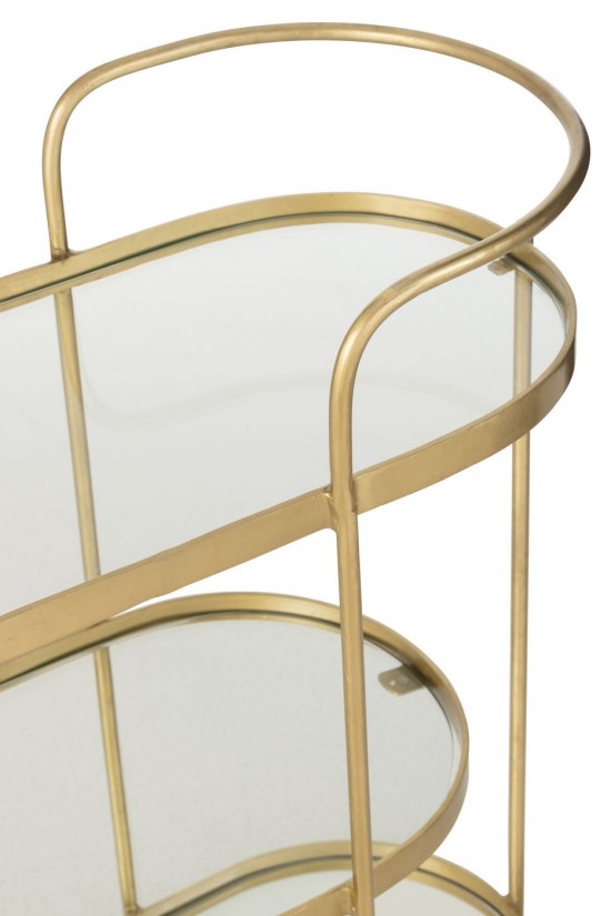 J Line Bar Cart Oval Metal Mirror Gold butler tray cart on wheels.
