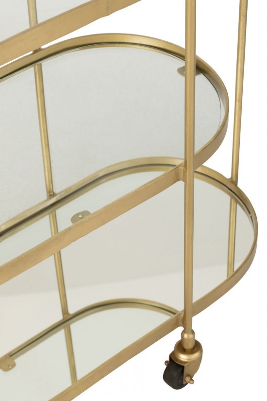 Jline Beistellwagen Oval Metall Spiegel Gold serviertisch servierwagen mit raeder.
