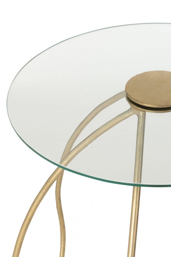 Jline Set Van 2 Tafels Rond Metaal Glas Goud.