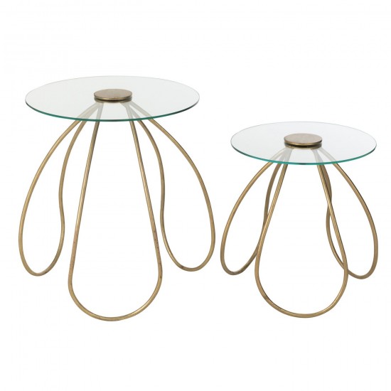 J Line Set Of 2 Side Tables Round Metal Glass Gold nested side tables sidetables.