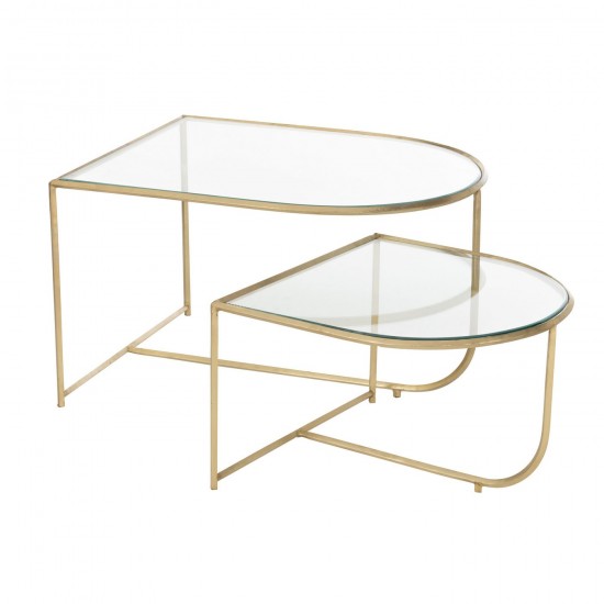 J Line Set Van 2 Tafels Porte Metaal Glas Goud salontafels bijzettafels koffietafels JO45849.
