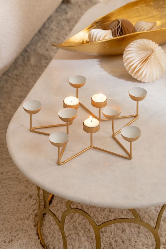 Jline Mesa De Centro Moza Metal Mármol Oro.