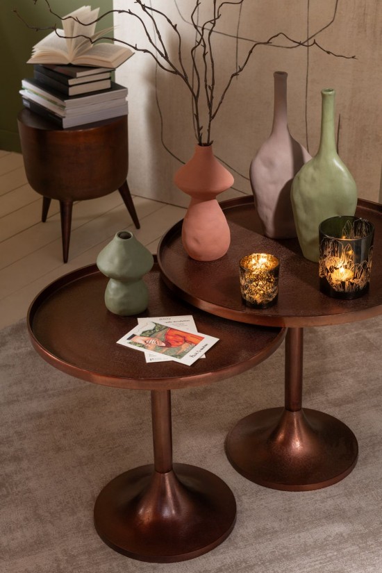 J Line Set 2 Tavoli Alluminio Bronzo Juego De 2 Mesas Aluminio Bronce.