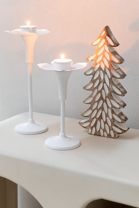 Jline Juego De 2 Portavelas Oldies Metal Blanco.