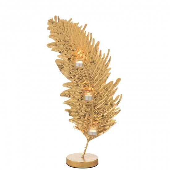 J Line Theelichthouder Blad Metaal Glas Goud T theelichten theelichthouders waxinelichten JO45976.