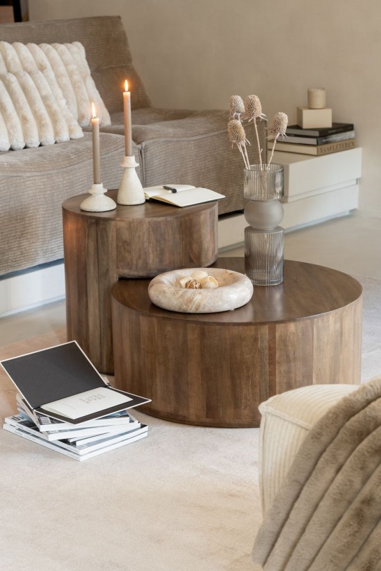 Jline Juego De 2 Mesa Toge Madera De Mango Marron.