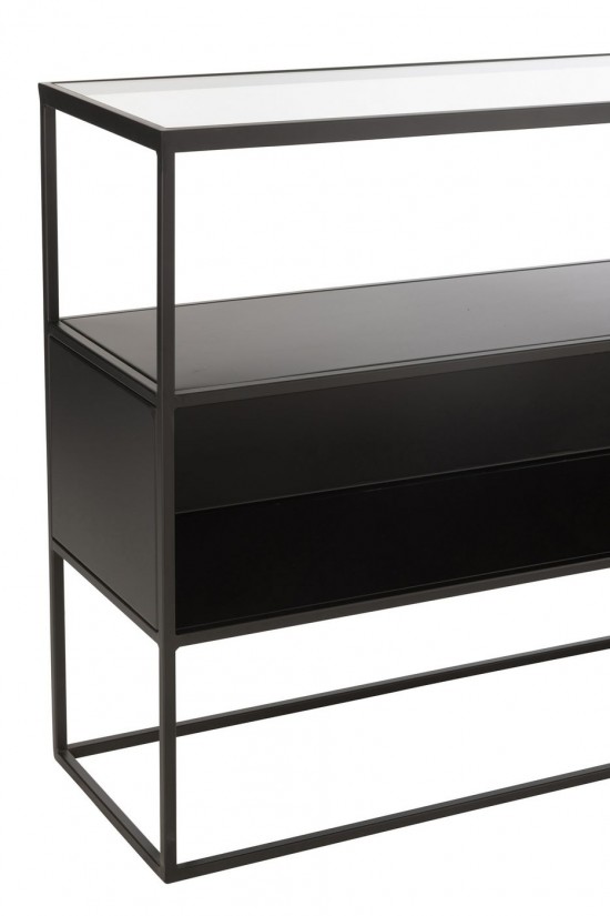 J Line Console Square Metal Glass Black sidetables.