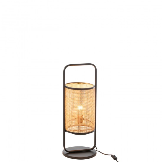 J Line Tafellamp Elton Metaal Ratan Zwart Naturel Small Tafellampen Leeslichten Leeslampen Binnenverlichting JO46292.