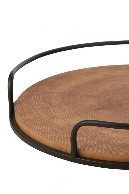 J Line Set Of 2 Trays Round Mdf Iron Natural Black serving trays.