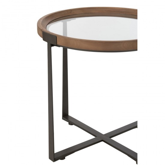 J Line tables d appoint bouts de canapé Jolipa Set De 2 Table Basse Mine Verre Bois De Sapin Naturel Noir.