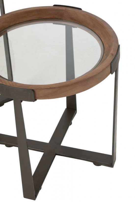 Jline Set Van 2 Salontafel Mine Glas Spar Hout Naturel Zwart.