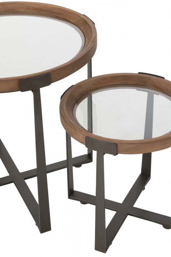 J Line Set Of 2 Coffee Tables Mine Glass Fir Wood Natural Black nested side tables sidetables.