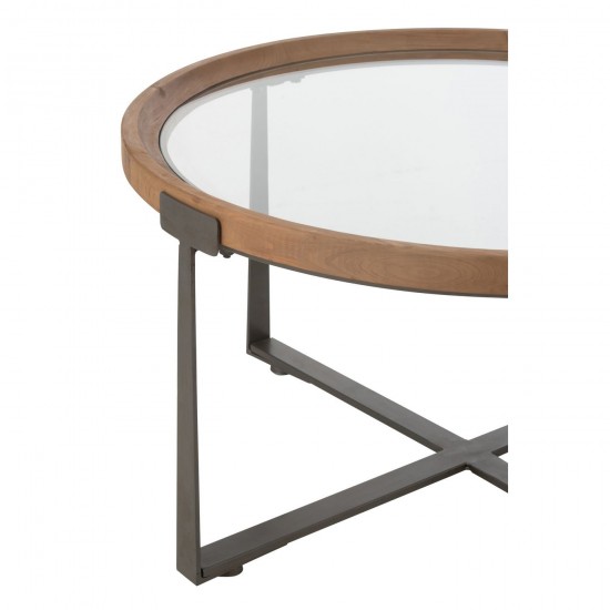 J Line tables de salon basse Jolipa Set De 2 Table Basse Luki Verre Bois De Sapin Naturel Noir.