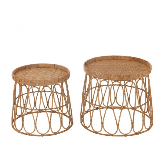 Jline Set Van 2 Tafel Rond Rotan Multiplex Naturel.