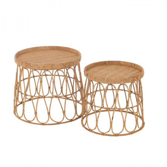 J Line Set Van 2 Tafel Rond Rotan Multiplex Naturel salontafels bijzettafels koffietafels JO46351.