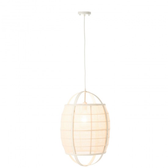 J Line Hanglamp Ion Linnen Bamboe Wit Small hang pendellampen licht JO46378.