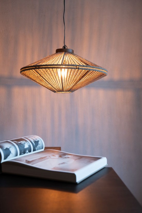 Jline Lampara Colgante Ovni Hierro Yute Natural Small.