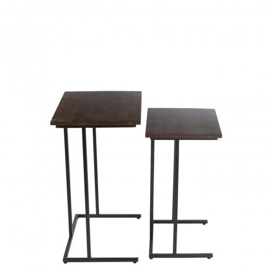 J Line tables d appoint bouts de canapé Jolipa Set De 2 Tables Rectangulaire Fer Bois De Manguier Brun Noir.