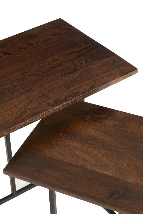 J Line Set Of 2 Tables Rectangle Iron Mango Wood Brown Black nested side tables sidetables.