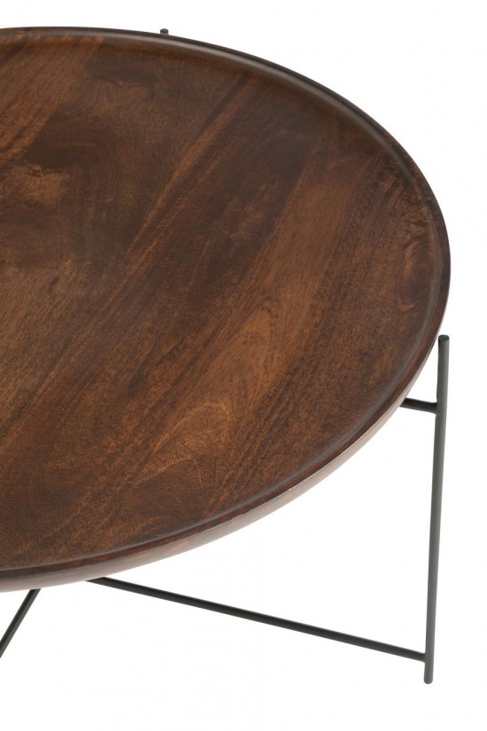 J Line tables de salon basse Jolipa Table Rond Fer Bois De Manguier Brun Noir.