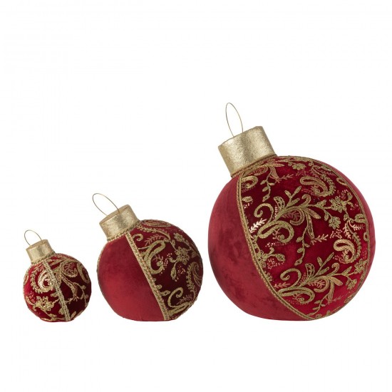 J Line objets Jolipa Boule Décorative Motifs Polyfoam Textile Rouge Or Large.