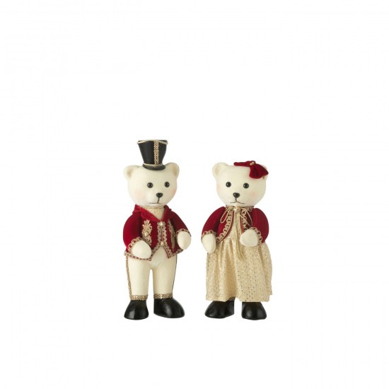 J Line Beer Staand Jongen Meisje Polyfoam Textiel Rood Goud Small fantasiebeelden JO46518.