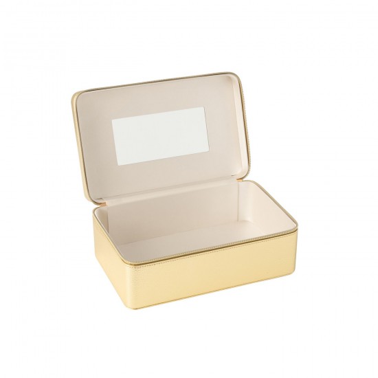 J Line Cosmetica Doos Rechthoek Spiegel Kunstleder Goud juwelenhouder juwelenhouders Juwelenkistje Juwelenkistjes juwelenkistj JO46533.