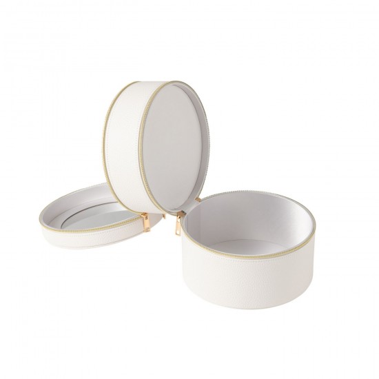 J Line Porte bijoux. Boîte à bijoux. Boîtes à bijoux Jolipa Boite Pour Cosmétiques Rond Miroir Cuir Artificiel Blanc.