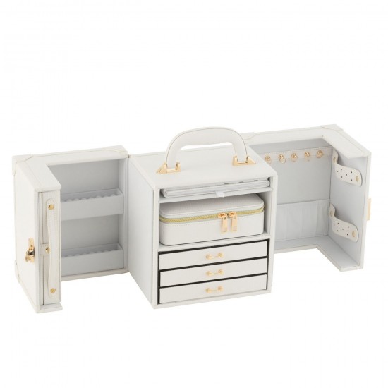 J Line Juwelenkoffer Met Handvat Kunstleder Wit juwelenhouder juwelenhouders Juwelenkistje Juwelenkistjes juwelenkistje JO46541.