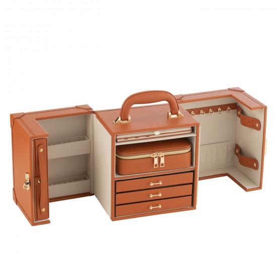 J Line Juwelenkoffer Met Handvat Kunstleder Cognac juwelenhouder juwelenhouders Juwelenkistje Juwelenkistjes juwelenkistje JO46553.