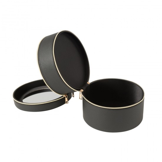 J Line Porte bijoux. Boîte à bijoux. Boîtes à bijoux Jolipa Boite Pour Cosmétiques Rond Miroir Cuir Artificiel Noir.