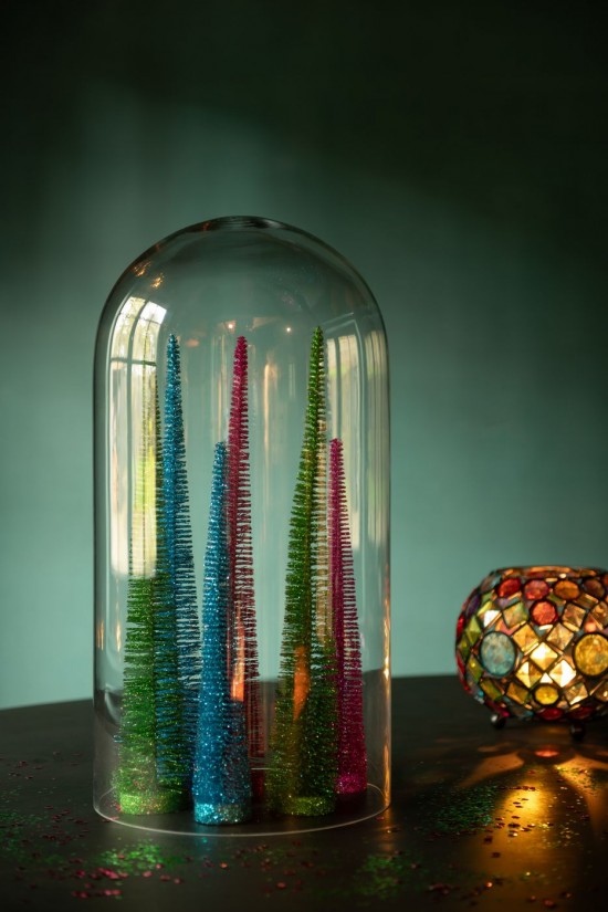 Jline Caja De 3 Arbol De Navidad Decorativo Lentejuelas Plastico Verde.